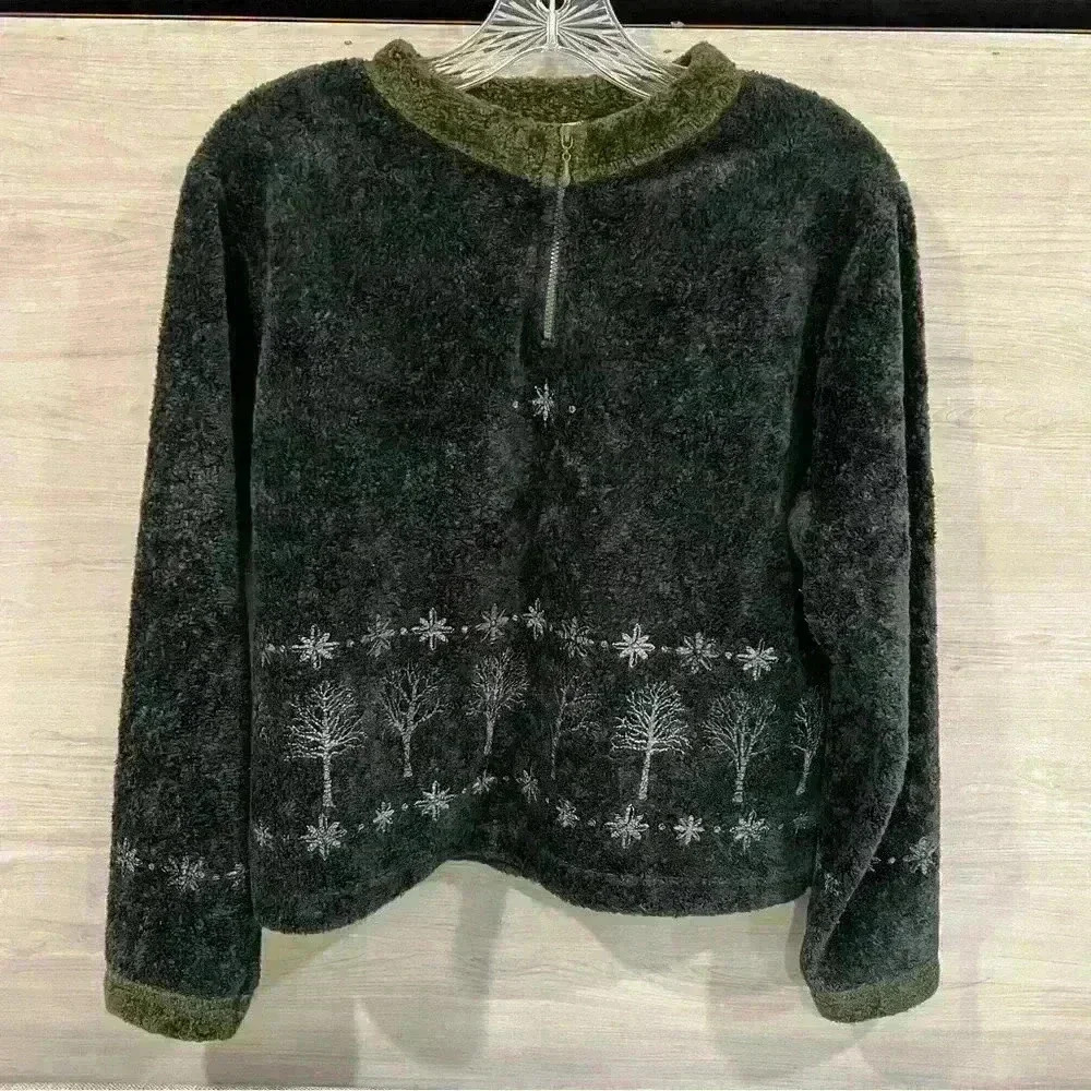 Vintage Artisans Fall Women’s Soft Fleece Quarter Zip Dark Gray Pullover Medium